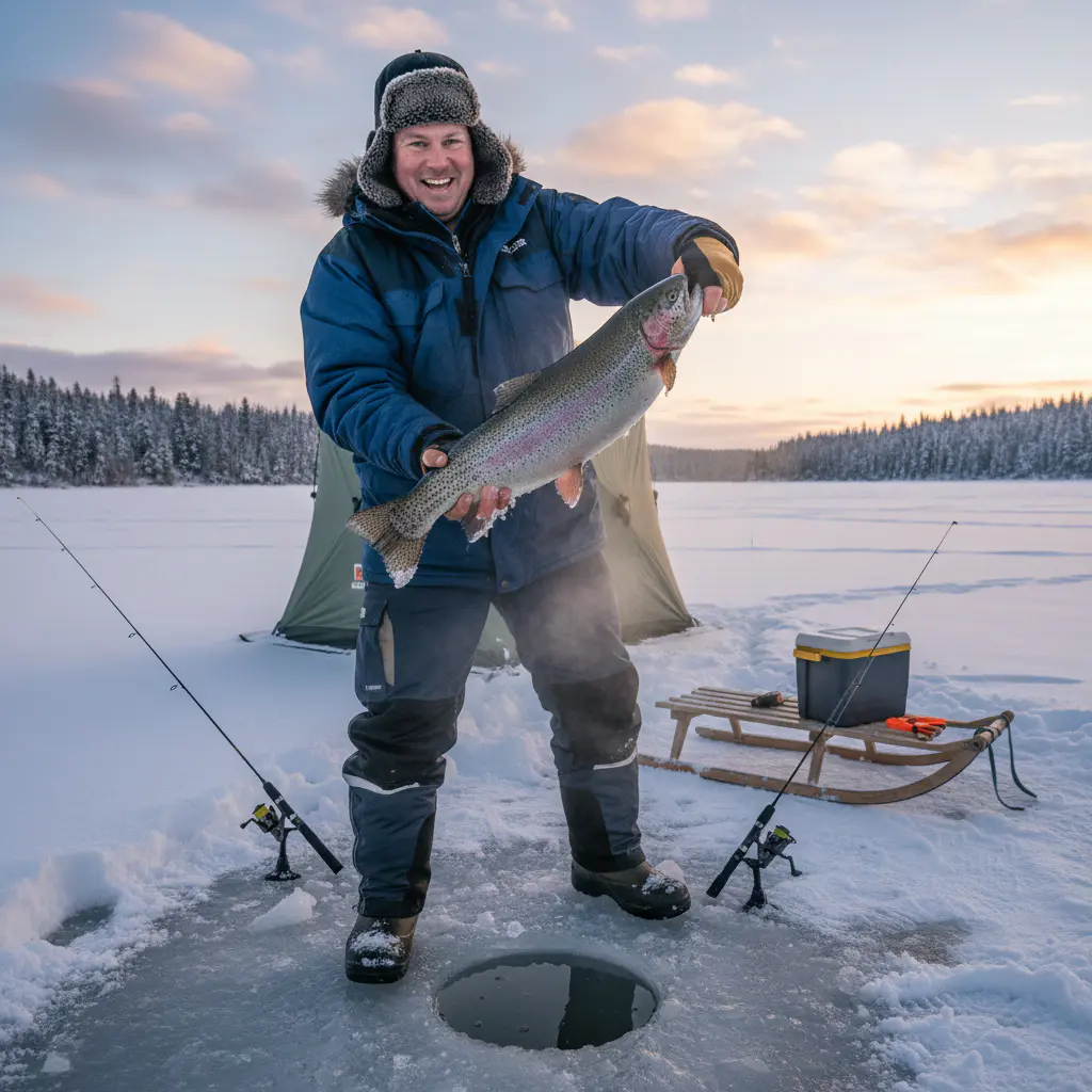Fisherman holding freshly caught fish