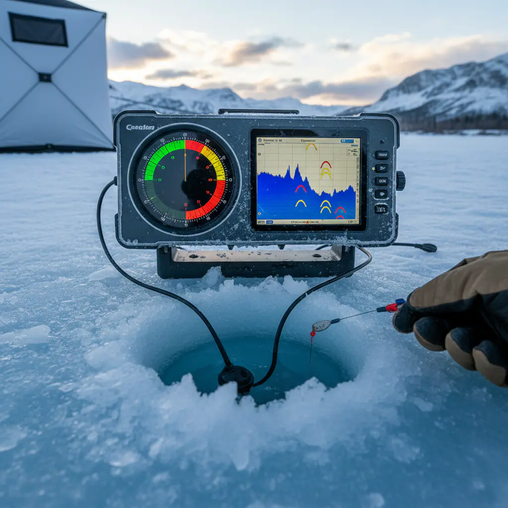 Ice fishing flasher and sonar display