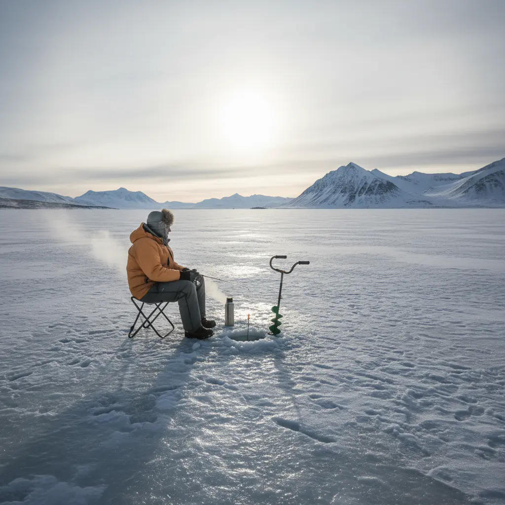 Lone fisherman on ice