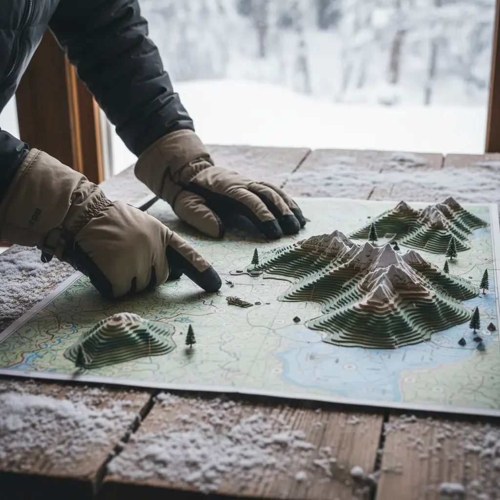 Topographic map on snow